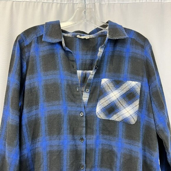 Hem & Thread Womens Button Up Multicolor Plaid Long Sleeve Top Size Medium - Picture 2 of 8